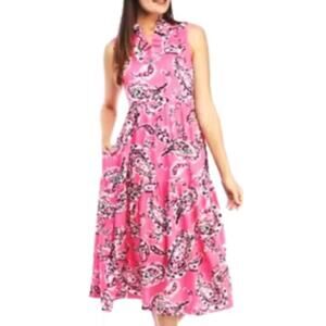 Crown & Ivy Paisley Tiered Midi Dress XL Pink Abstract Sleeveless Sundress Boho